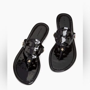Tory Burch Miller Patent Leather Thong Sandals Black